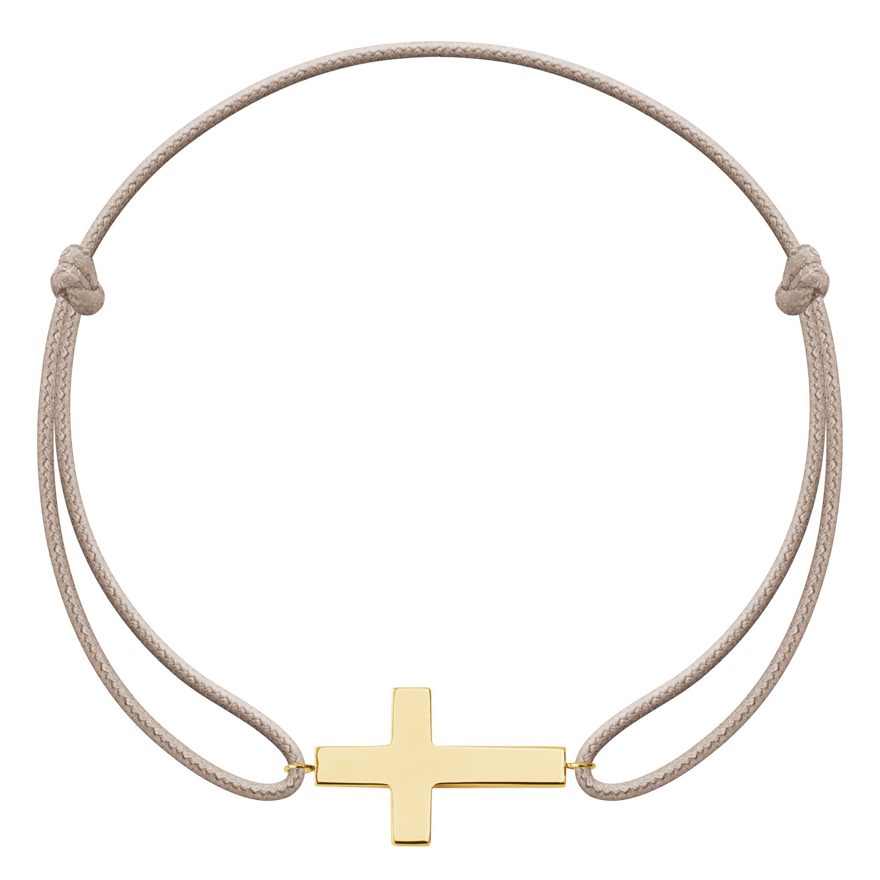 Vergoldetes Armband mit Kreuz auf beigem Schnürband