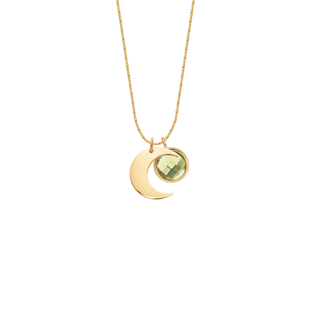 Halskette Sublime mit 1,5 cm Lune-Anhänger und grünem Quarz, vergoldet