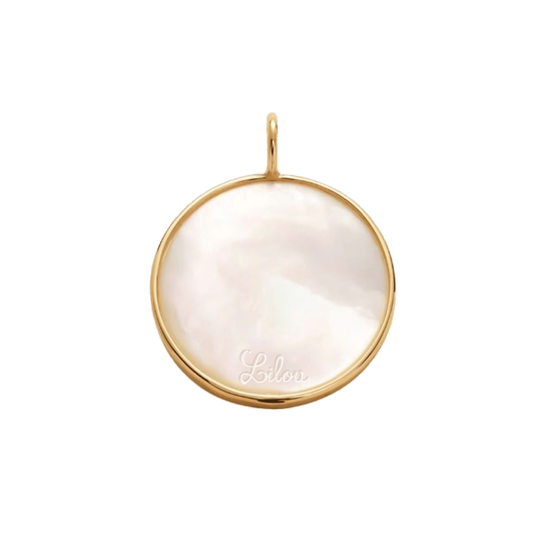 Anhänger Perlmutt Medaillon 1,5 cm in 585er Gelbgold Fassung - Detailansicht