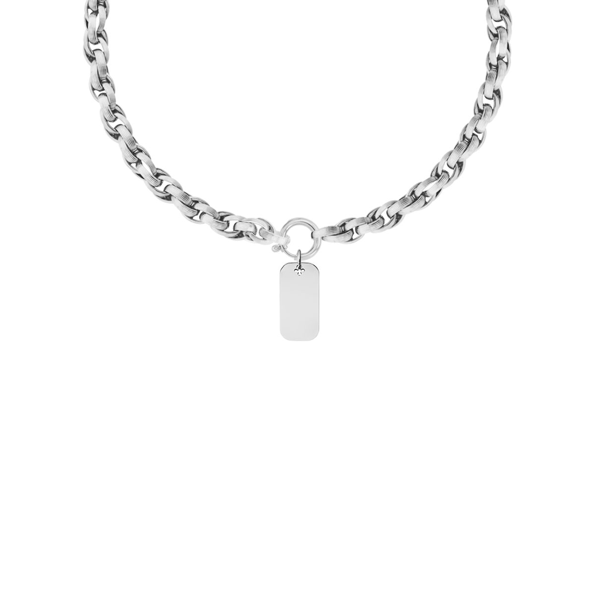Halskette No.2, versilbert, 63 cm mit einem Dog tag - Vorderansicht