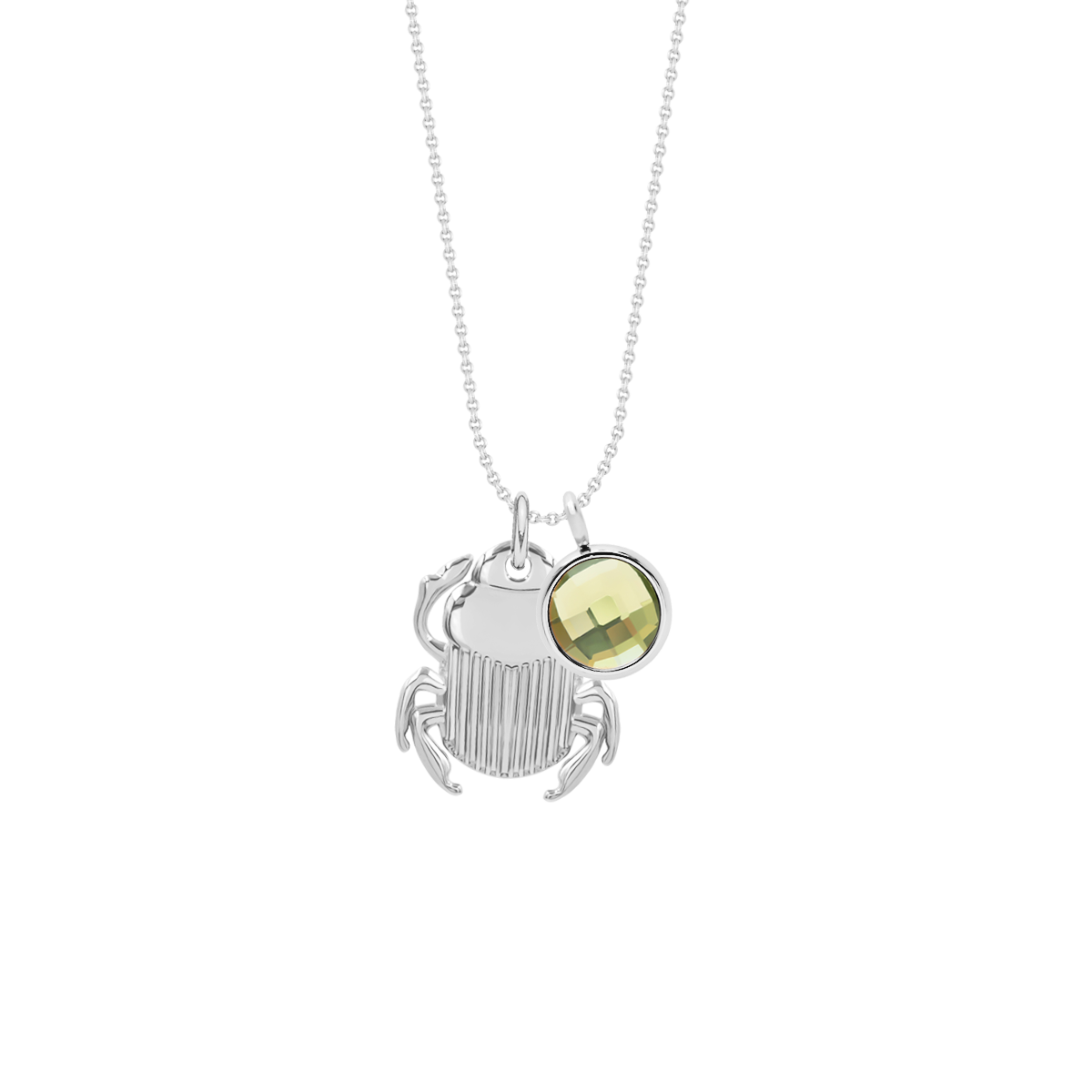 Halskette Klassisch 40 cm mit 2 cm Skarabäus und grünen Quarz-Anhänger silber