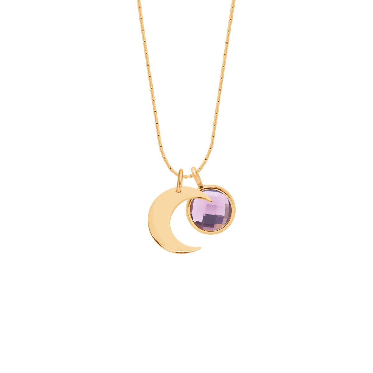 Halskette Sublime mit 1,5 cm Lune-Anhänger und violettem Quarz vergoldet
