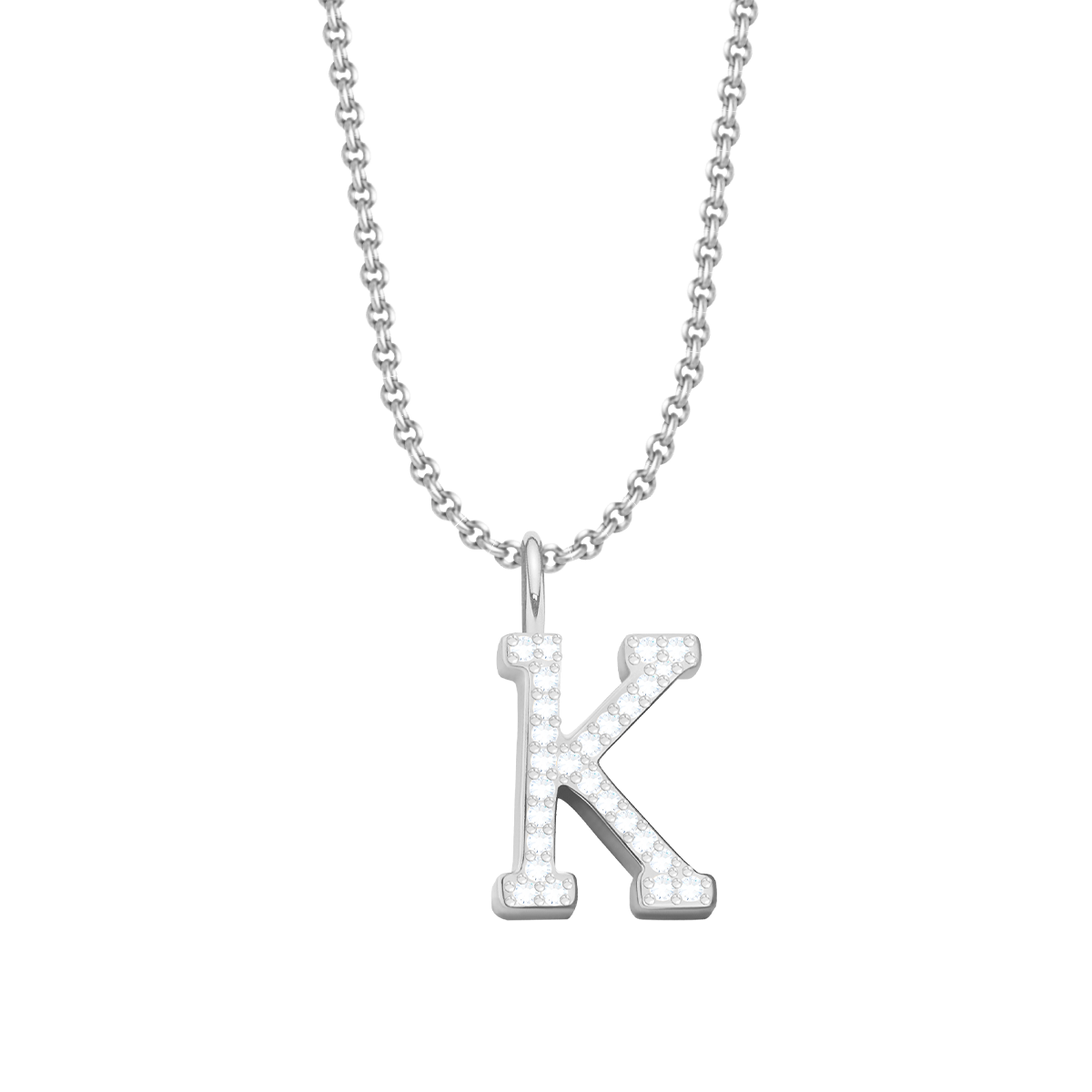 Halskette Klassisch 40 cm mit Buchstabe k mit Zirkonia, versilbert - Vorderansicht
