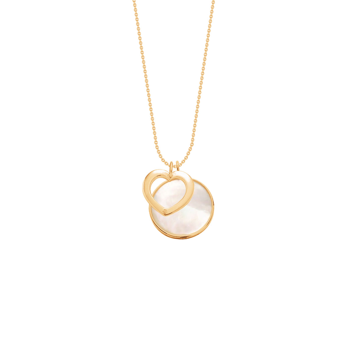 Halskette Faden mit Perlmutt Medaillon 1,5 cm und offen gearbeitetem Herz  1 cm aus 585er Gelbgold