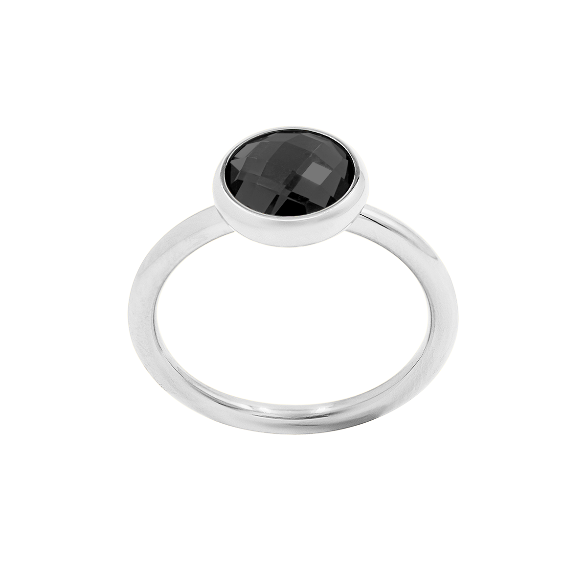 Ring mit schwarzem Quarz, versilbert