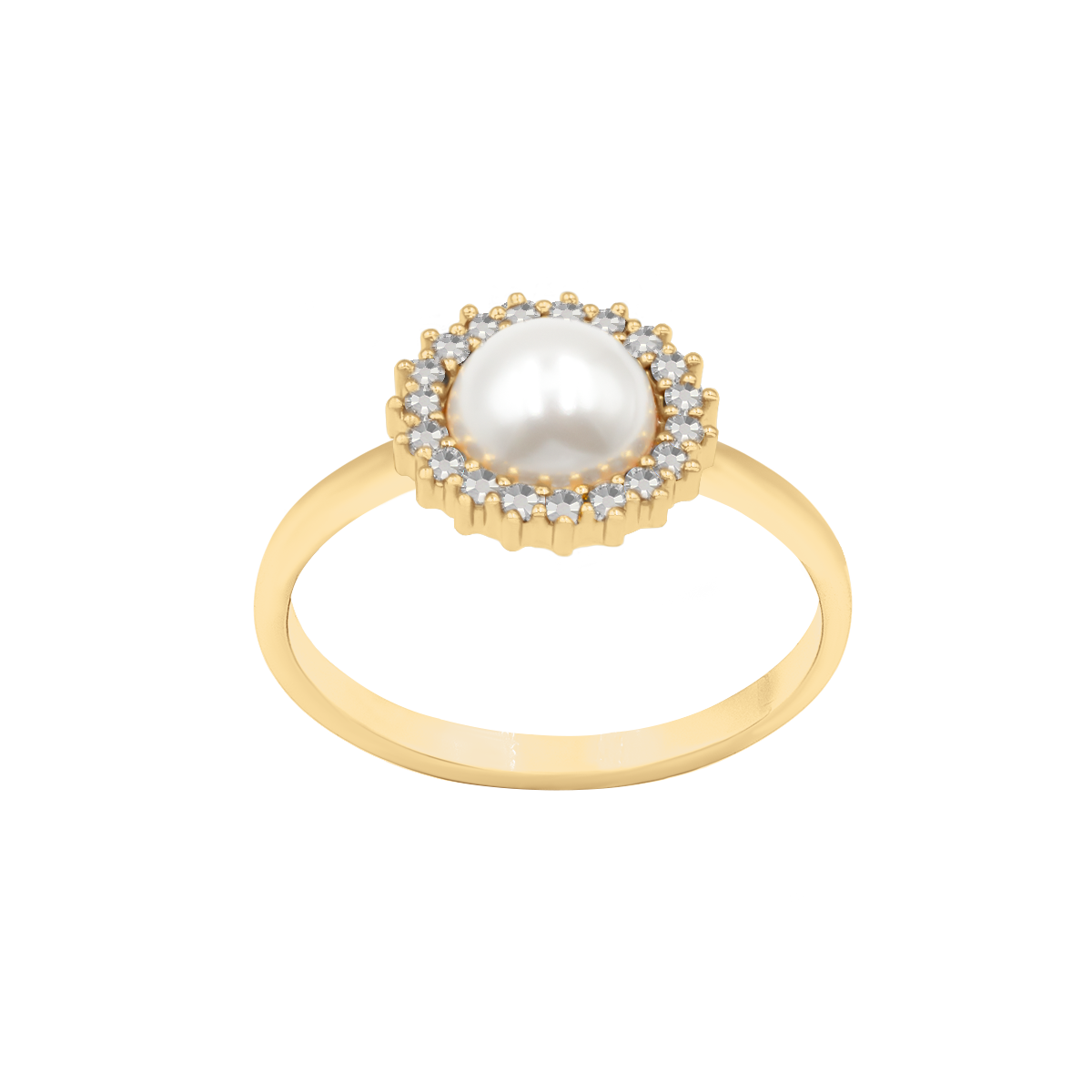 Ring Cosmos No.3 mit weißer Perlen und weißen Zirkonen, vergoldet - Vorderansicht