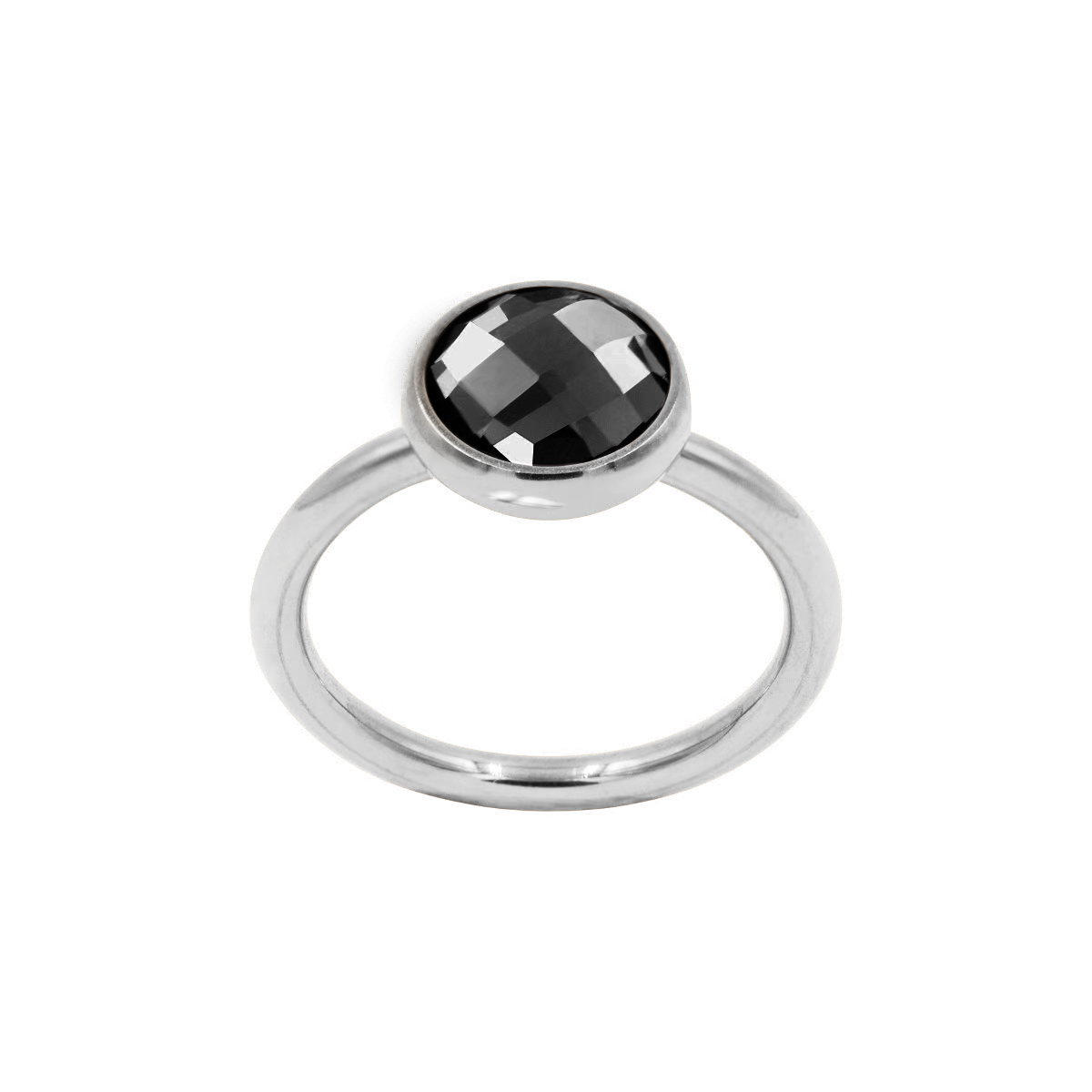 Ring mit schwarzem Quarz, versilbert