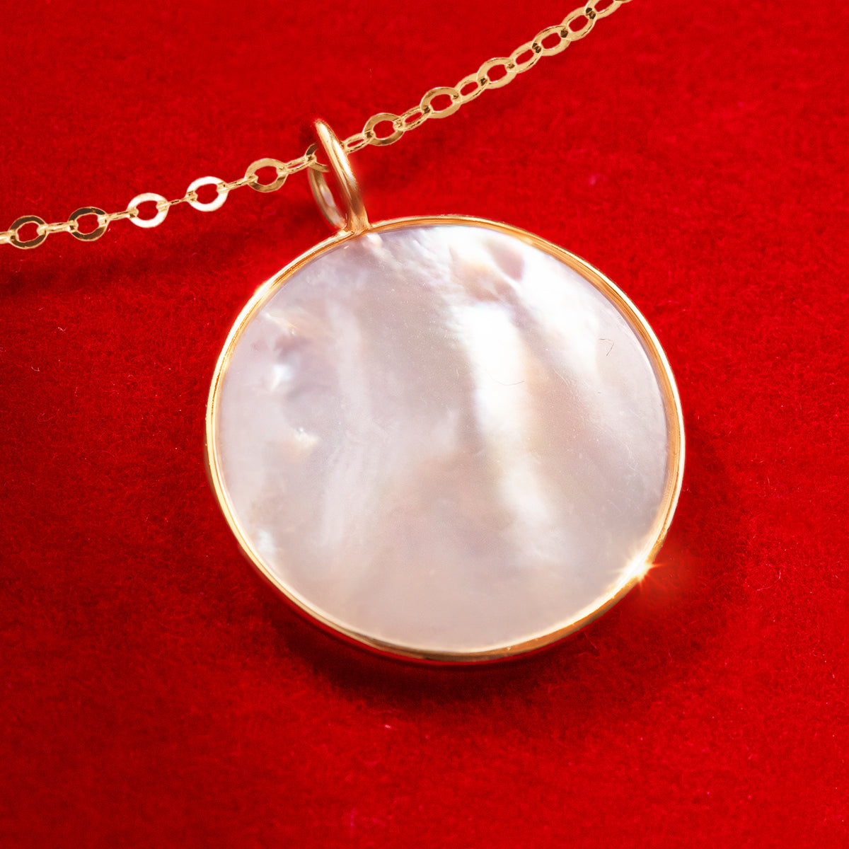 Halskette Forzatina mit Perlmutt Medaillon 1,5 cm in 585er Gelbgold Fassung