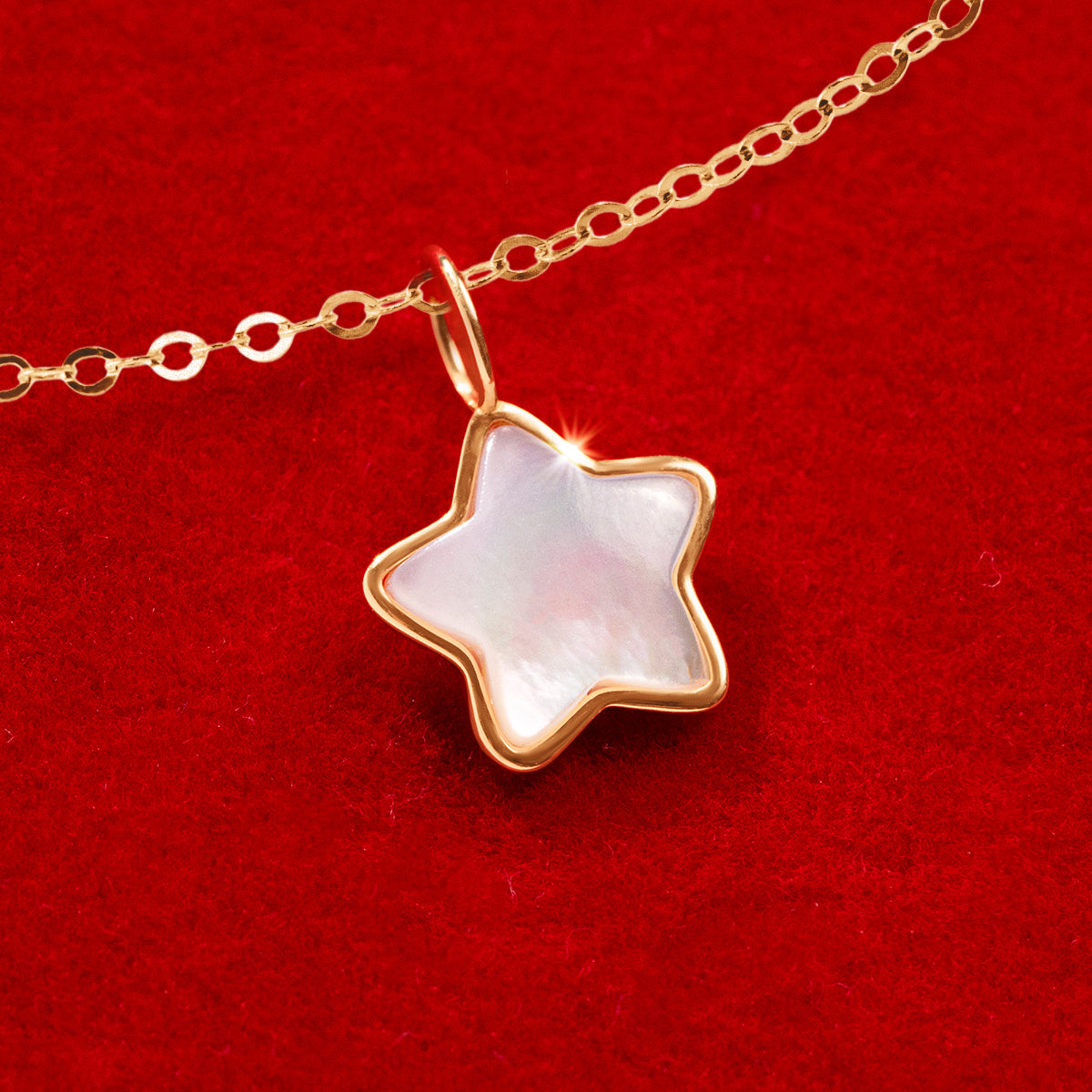 Halskette Forzatina mit Perlmutt Stern 0,8 cm in 585er Gelbgold Fassung